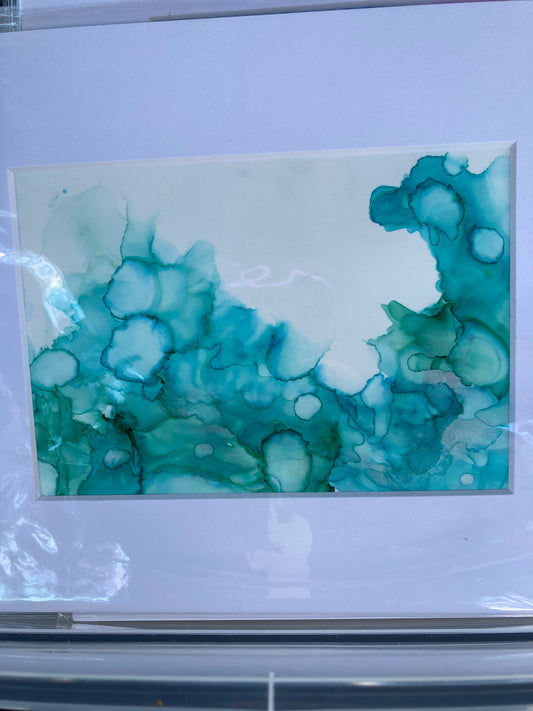Teal Alcohol Ink on Synthetic Paper