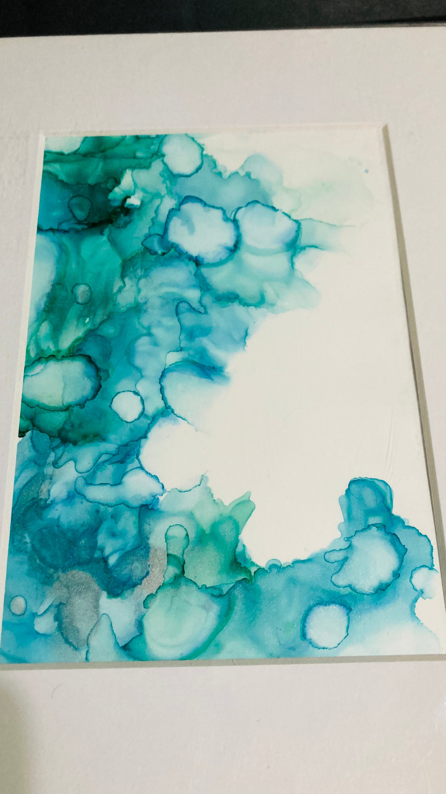 Teal Alcohol Ink on Synthetic Paper