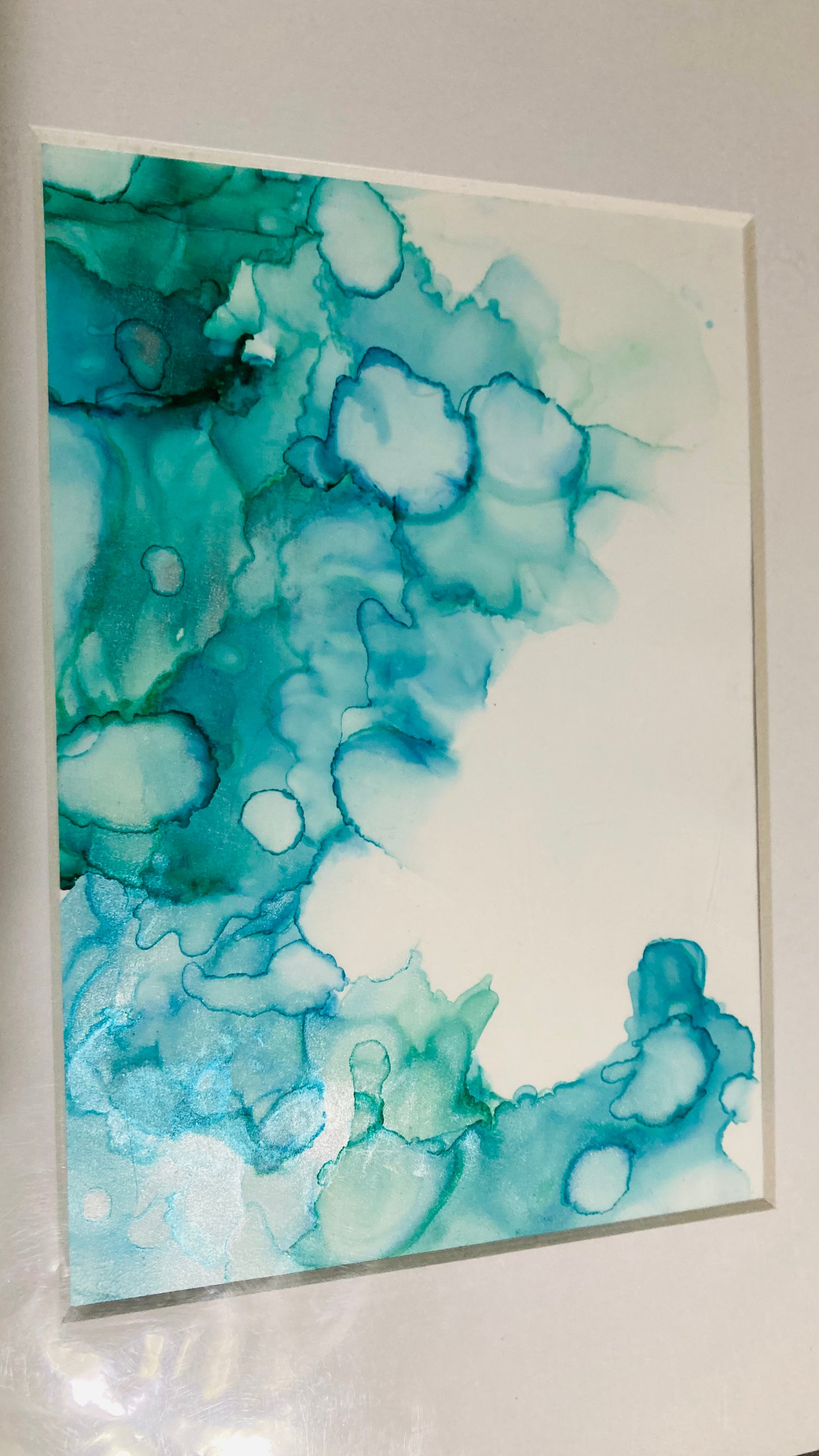 Teal Alcohol Ink on Synthetic Paper