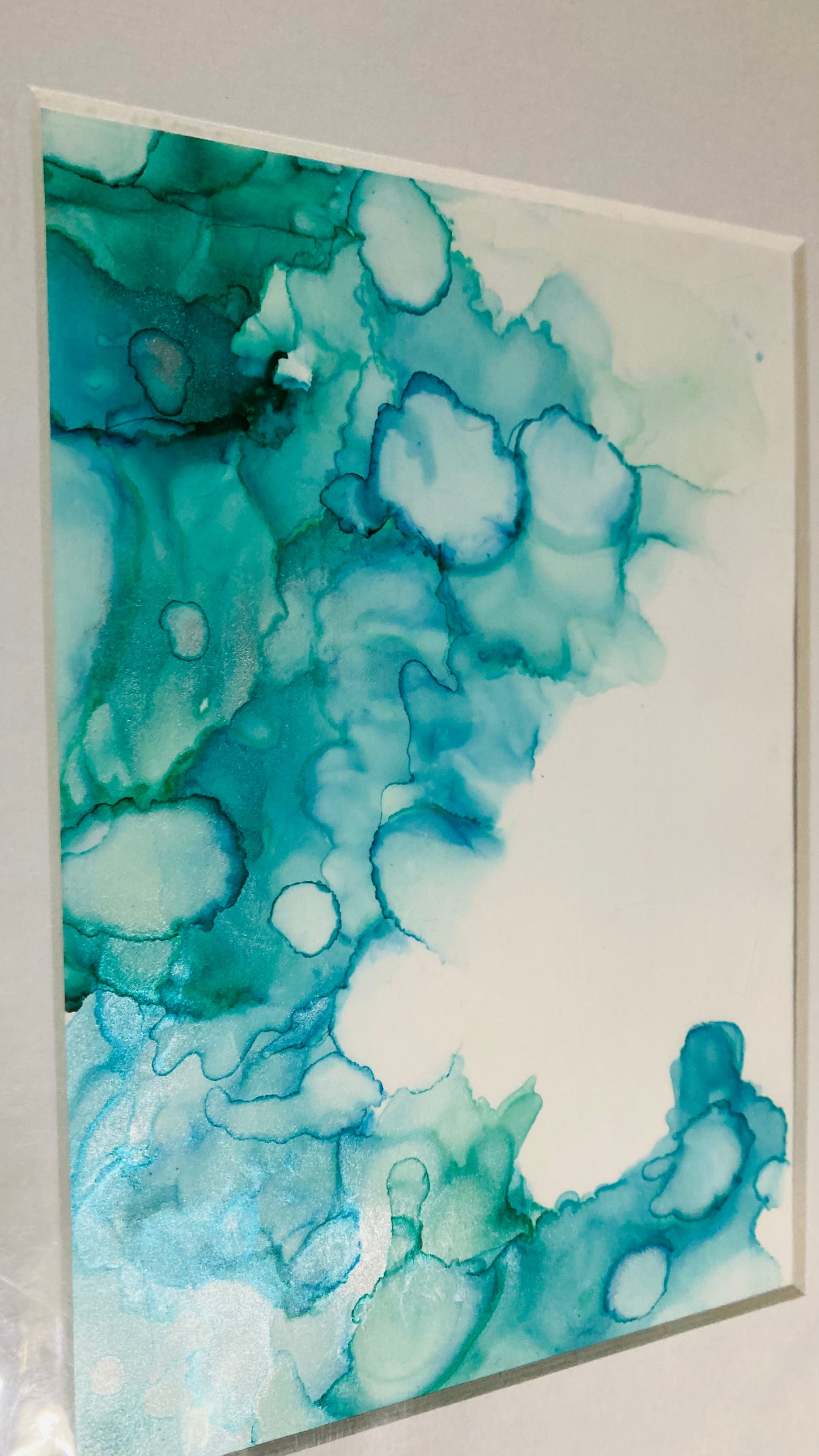 Teal Alcohol Ink on Synthetic Paper