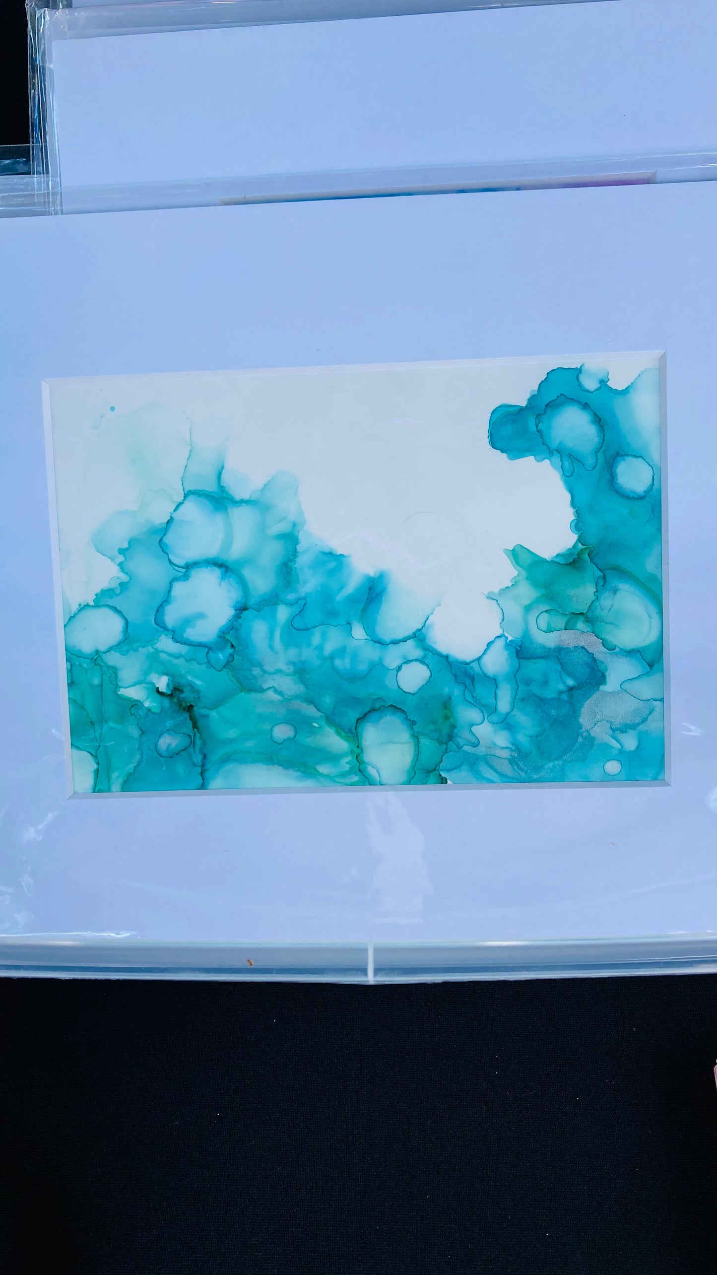 Teal Alcohol Ink on Synthetic Paper